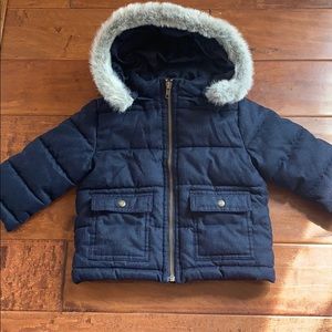 Janie and Jack navy puffer removable hood 18-24 m